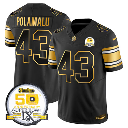 Men's Steelers 50th Anniversary of Super Bowl IX Patch Gold Vapor Limited Jersey - All Stitched