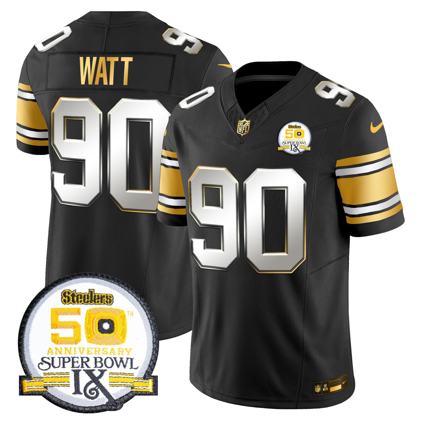 Men's Steelers 50th Anniversary of Super Bowl IX Patch Gold Vapor Limited Jersey - All Stitched