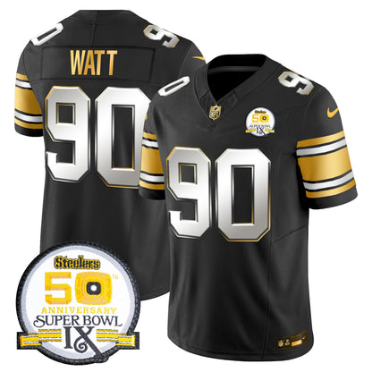Men's Steelers 50th Anniversary of Super Bowl IX Patch Gold Vapor Limited Jersey - All Stitched