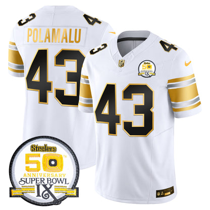 Men's Steelers 50th Anniversary of Super Bowl IX Patch Gold Vapor Limited Jersey - All Stitched
