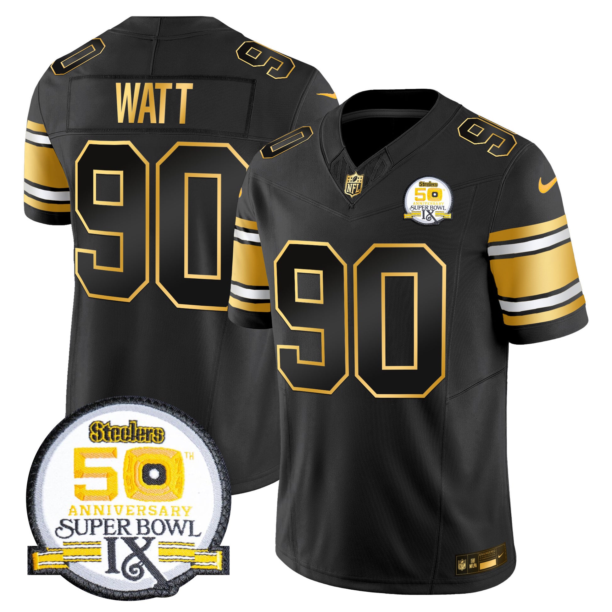 Men's Steelers 50th Anniversary of Super Bowl IX Patch Gold Vapor Limited Jersey - All Stitched