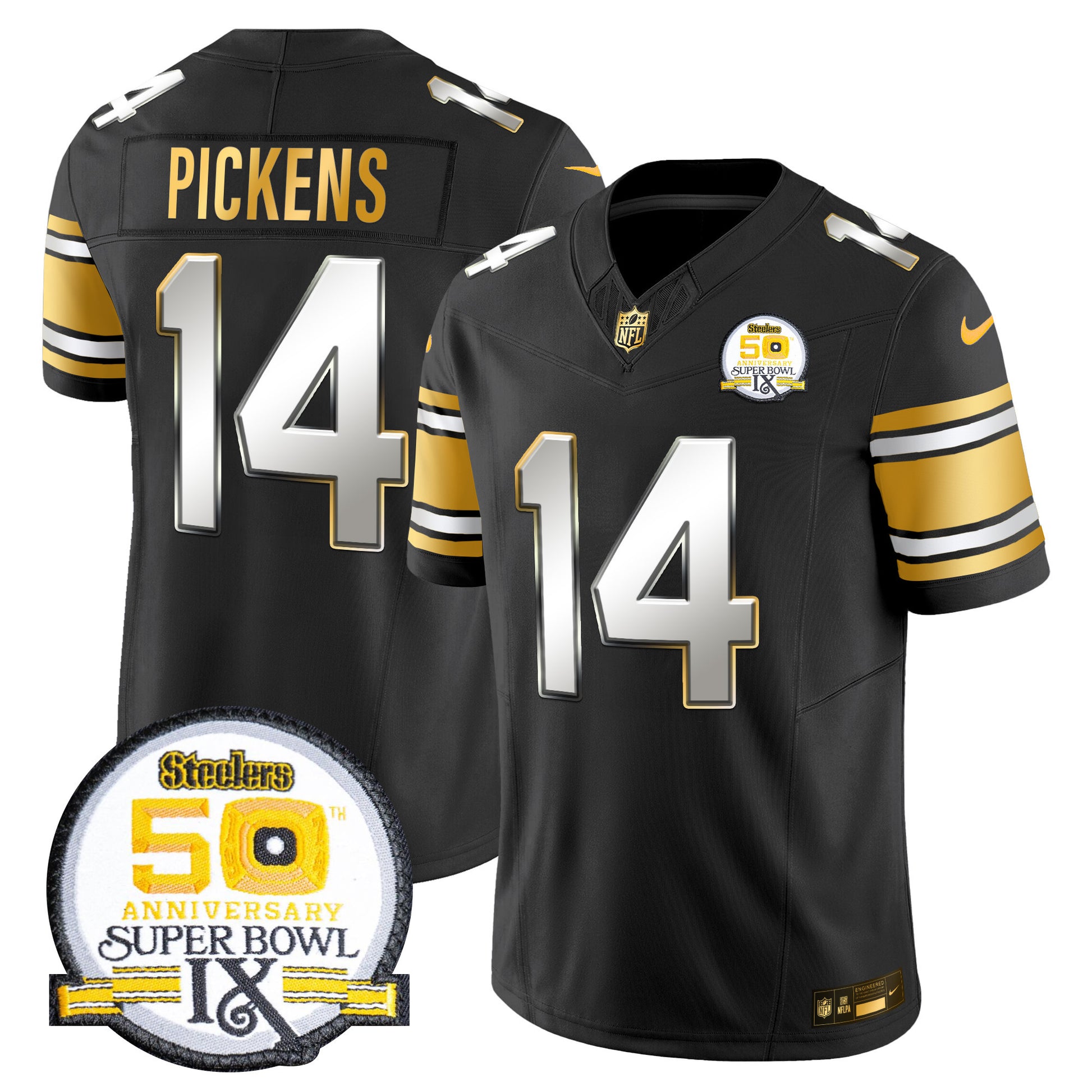 Men's Steelers 50th Anniversary of Super Bowl IX Patch Gold Vapor Limited Jersey - All Stitched