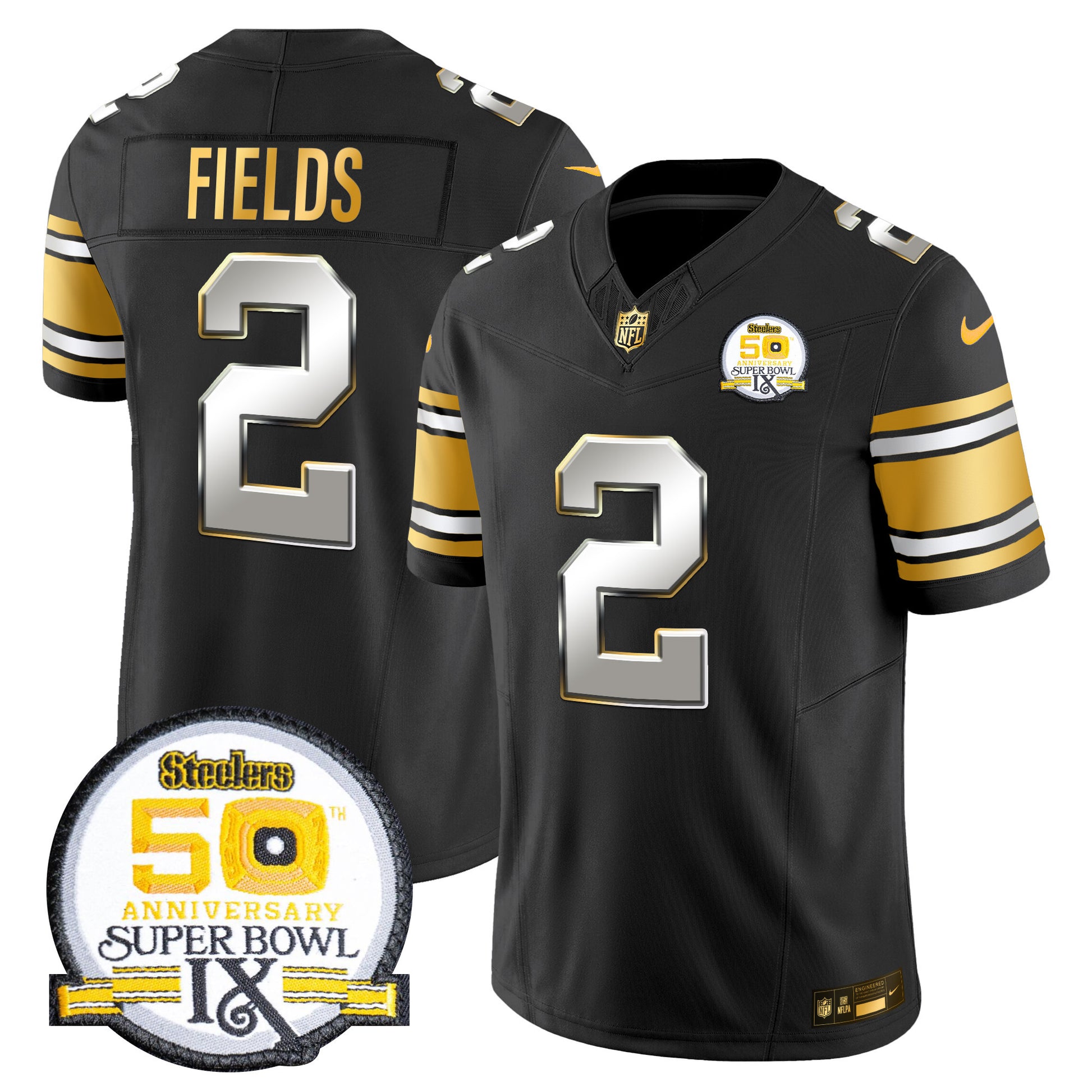 Men's Steelers 50th Anniversary of Super Bowl IX Patch Gold Vapor Limited Jersey - All Stitched