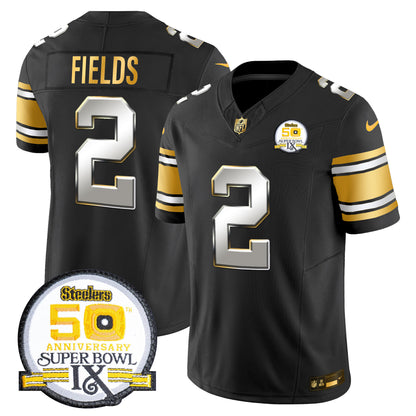 Men's Steelers 50th Anniversary of Super Bowl IX Patch Gold Vapor Limited Jersey - All Stitched