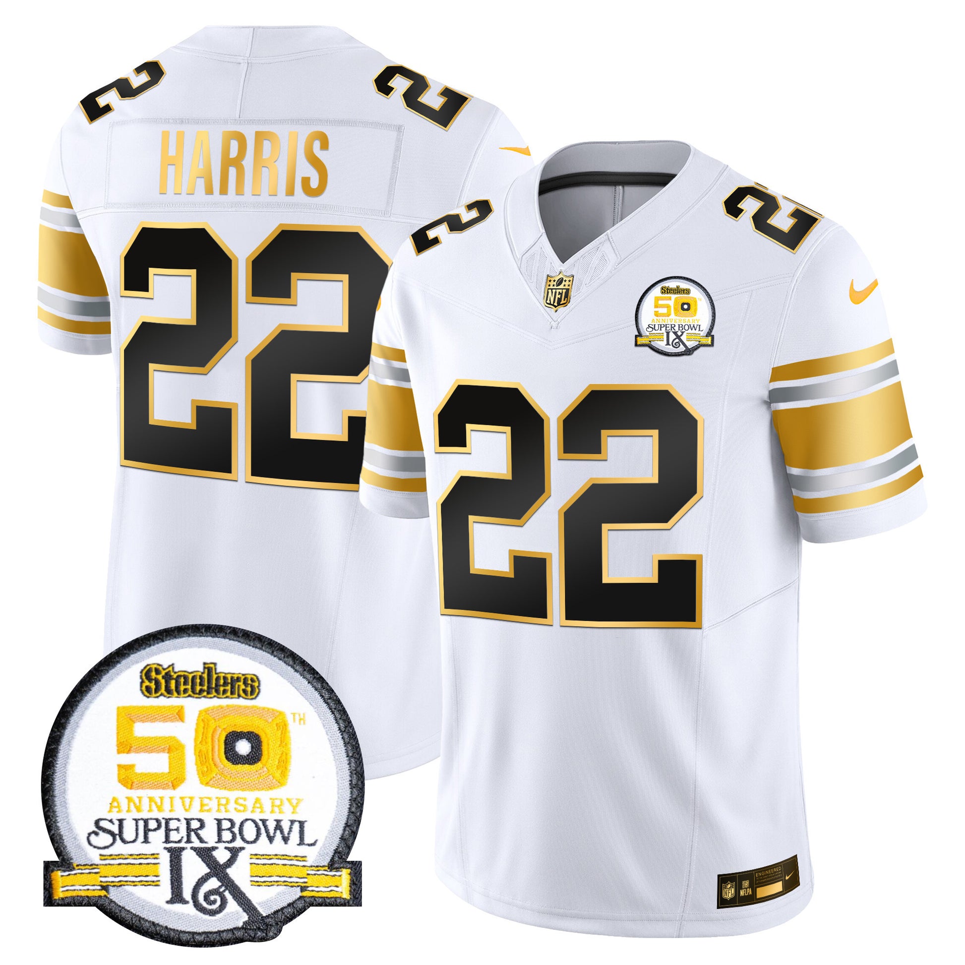 Men's Steelers 50th Anniversary of Super Bowl IX Patch Gold Vapor Limited Jersey - All Stitched