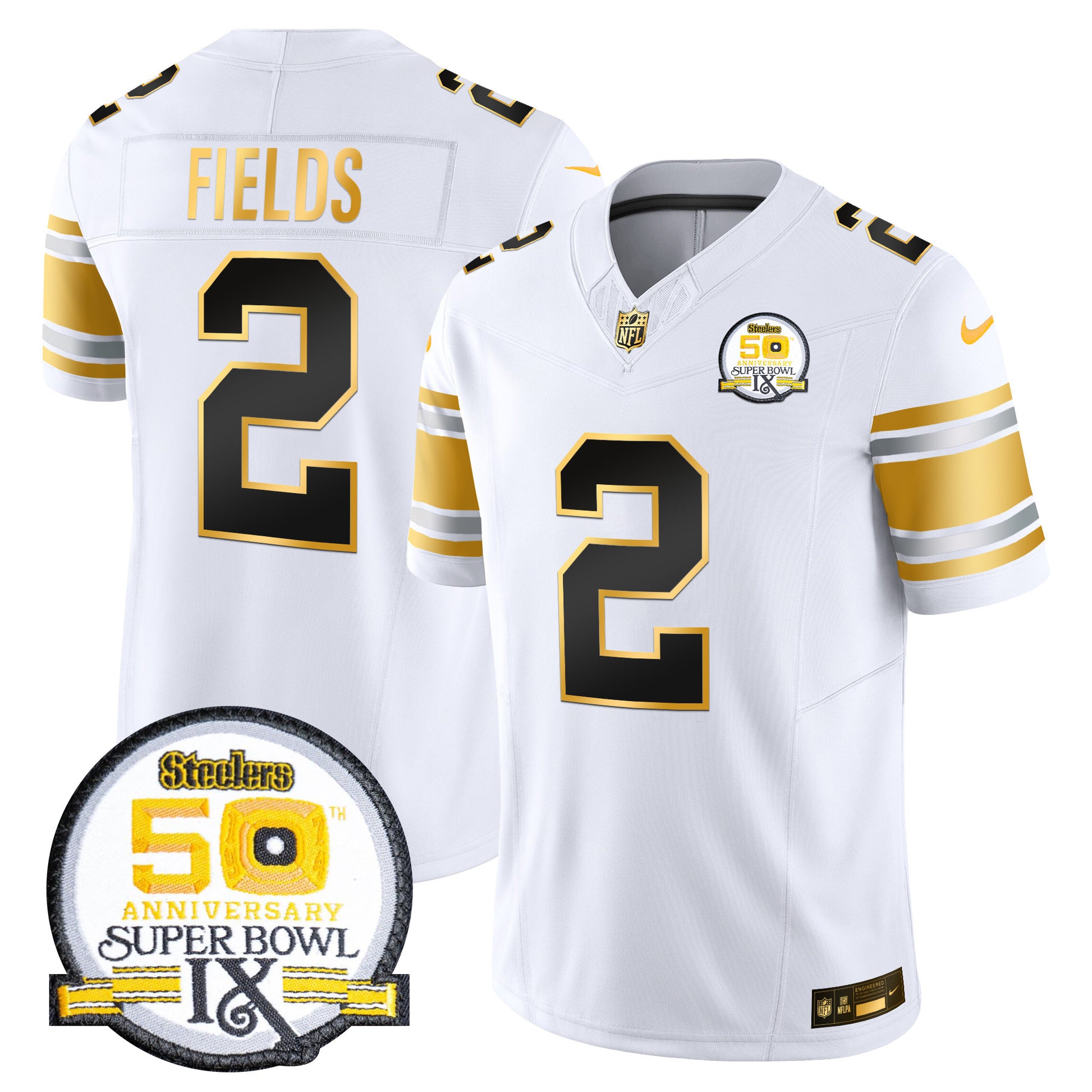 Men's Steelers 50th Anniversary of Super Bowl IX Patch Gold Vapor Limited Jersey - All Stitched