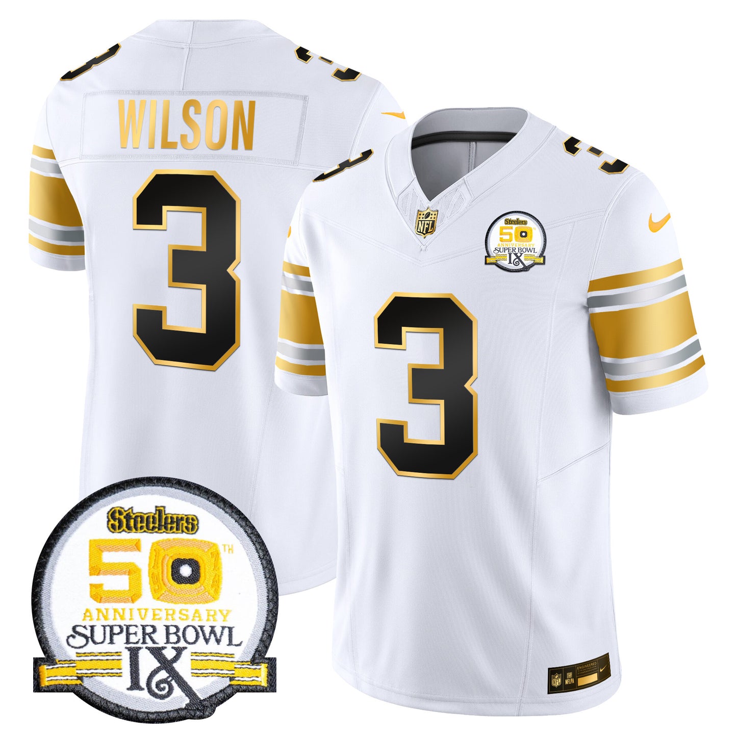 Men's Steelers 50th Anniversary of Super Bowl IX Patch Gold Vapor Limited Jersey - All Stitched