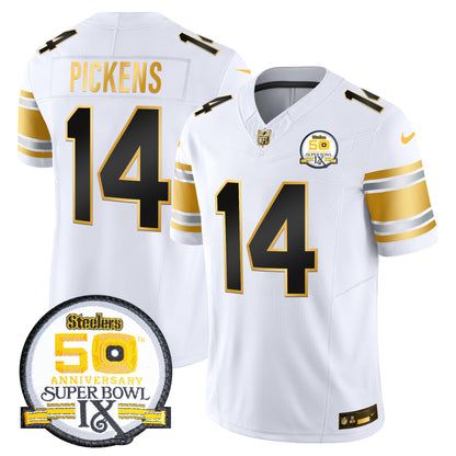Men's Steelers 50th Anniversary of Super Bowl IX Patch Gold Vapor Limited Jersey - All Stitched