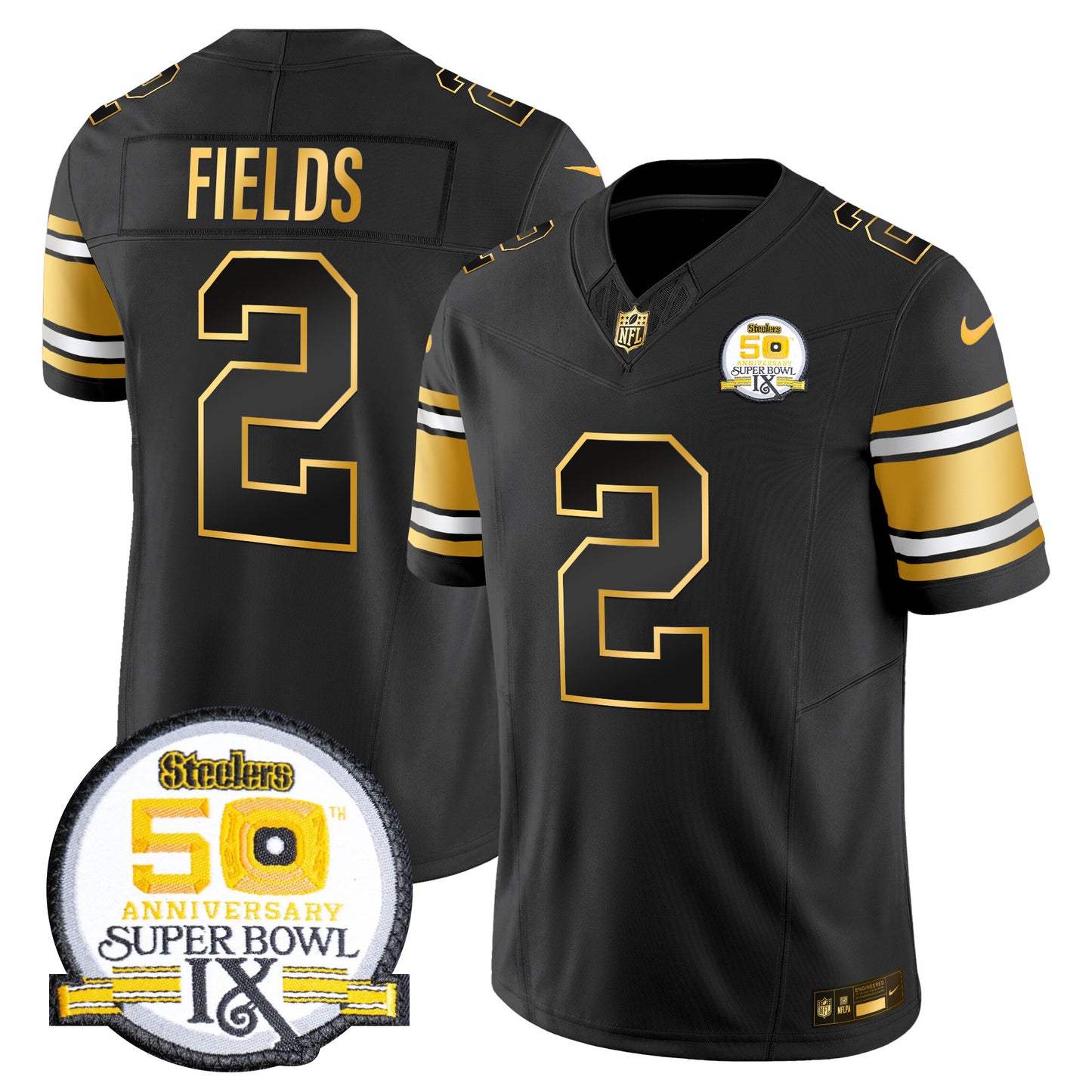 Men's Steelers 50th Anniversary of Super Bowl IX Patch Gold Vapor Limited Jersey - All Stitched
