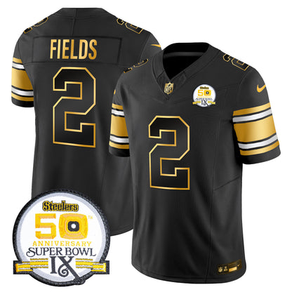 Men's Steelers 50th Anniversary of Super Bowl IX Patch Gold Vapor Limited Jersey - All Stitched