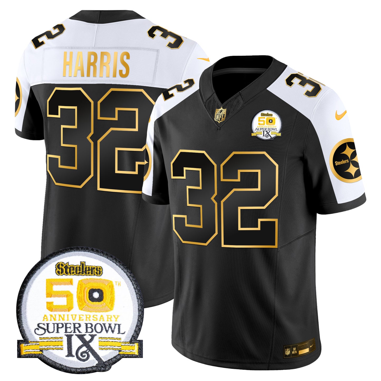 Men's Steelers 50th Anniversary of Super Bowl IX Patch Gold Vapor Limited Jersey - All Stitched