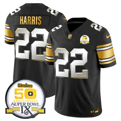 Men's Steelers 50th Anniversary of Super Bowl IX Patch Gold Vapor Limited Jersey - All Stitched