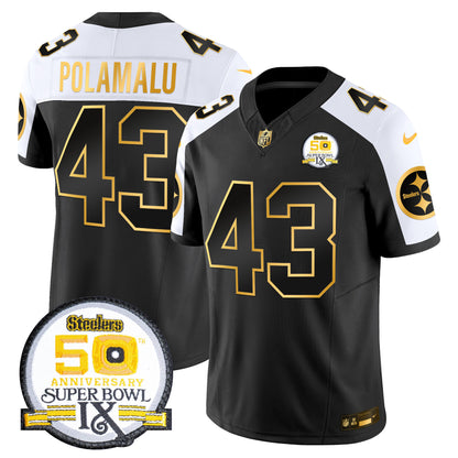 Men's Steelers 50th Anniversary of Super Bowl IX Patch Gold Vapor Limited Jersey - All Stitched
