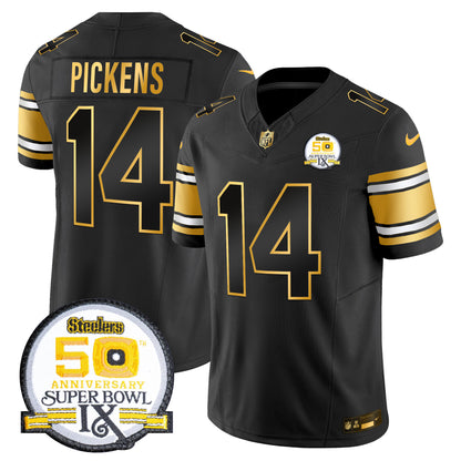 Men's Steelers 50th Anniversary of Super Bowl IX Patch Gold Vapor Limited Jersey - All Stitched