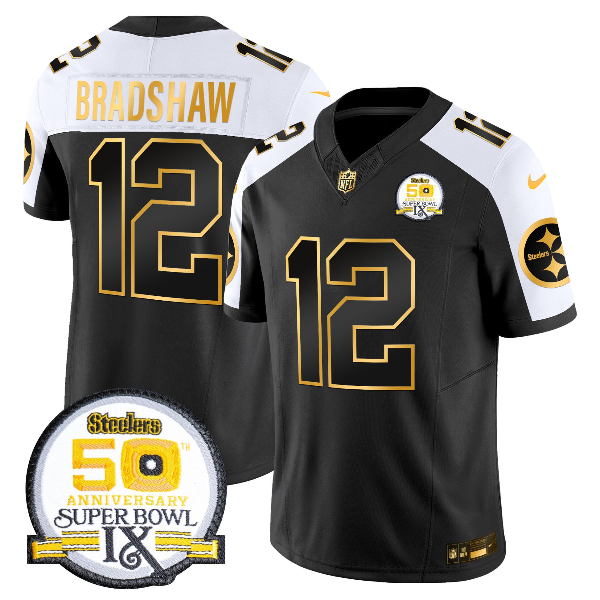 Men's Steelers 50th Anniversary of Super Bowl IX Patch Gold Vapor Limited Jersey - All Stitched