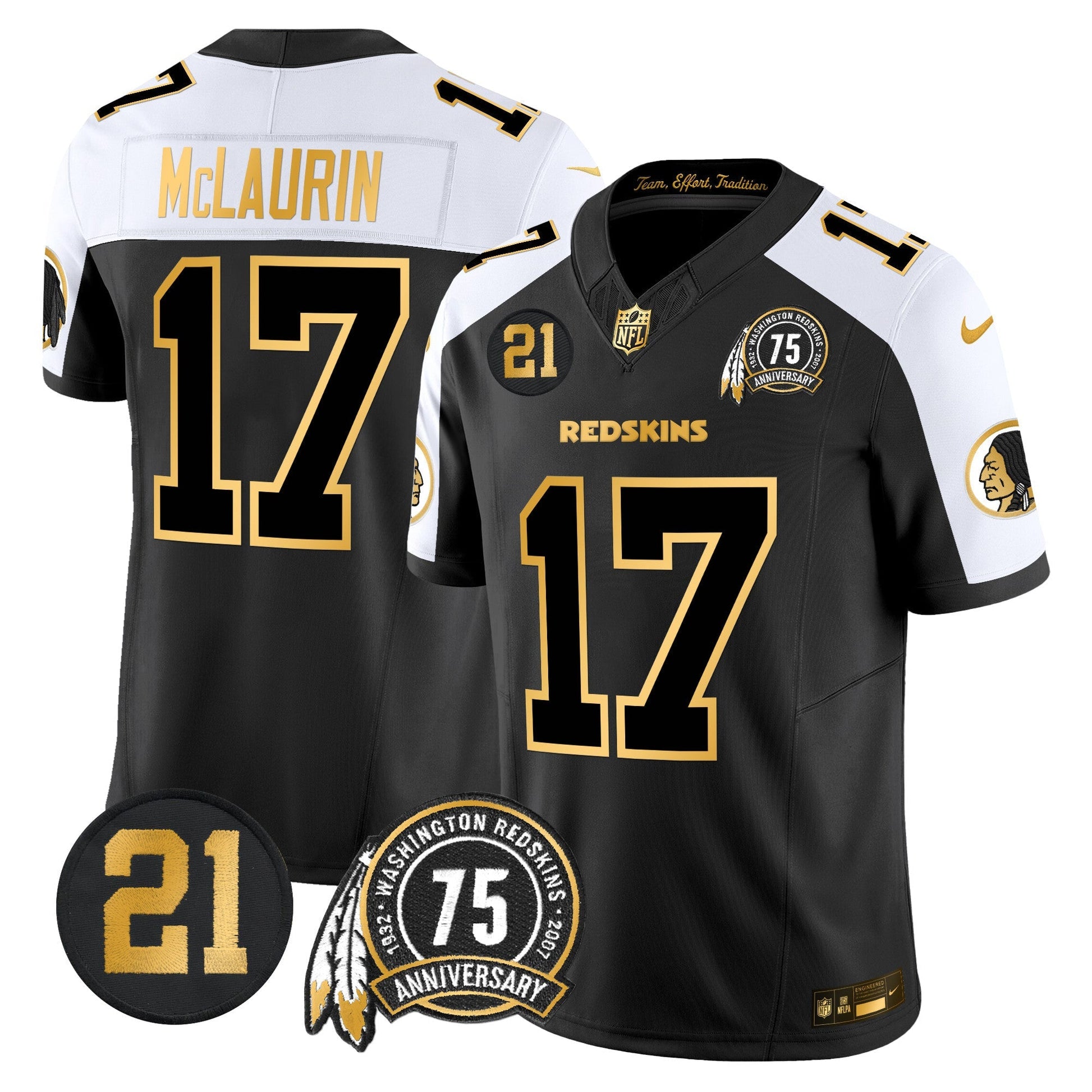 Men's Washington Redskins 75th & Sean Taylor Patch Gold Vapor Limited Jersey - All Stitched