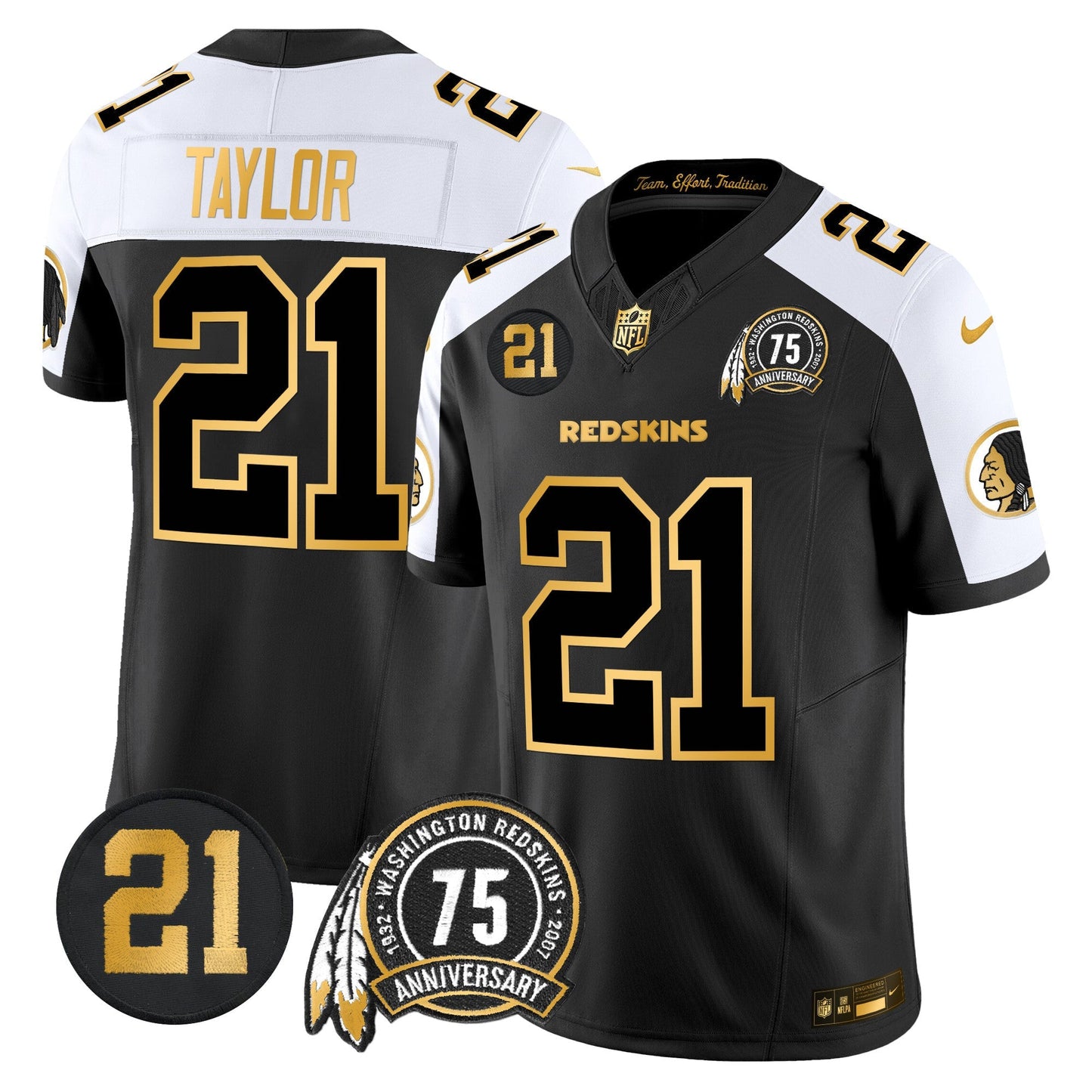 Men's Washington Redskins 75th & Sean Taylor Patch Gold Vapor Limited Jersey - All Stitched