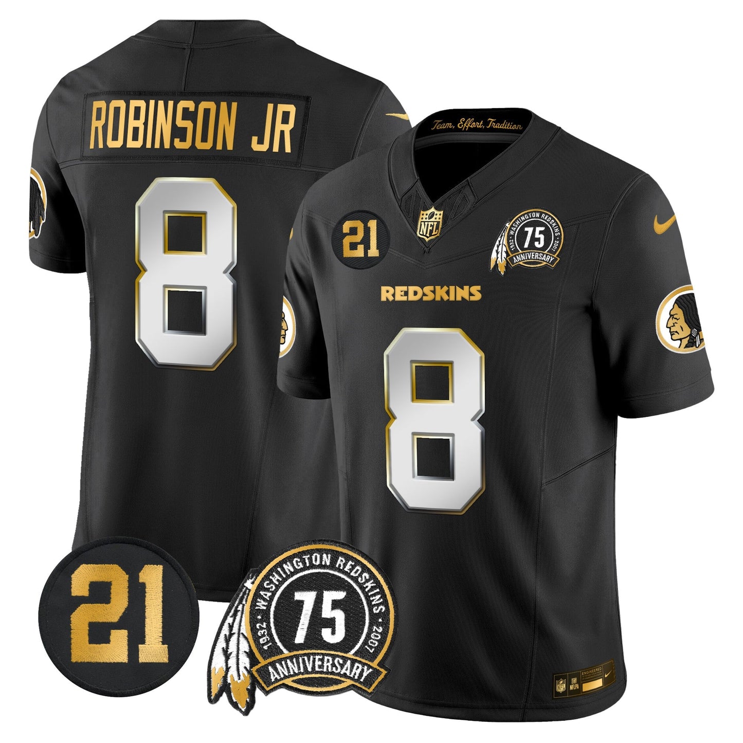 Men's Washington Redskins 75th & Sean Taylor Patch Gold Vapor Limited Jersey - All Stitched