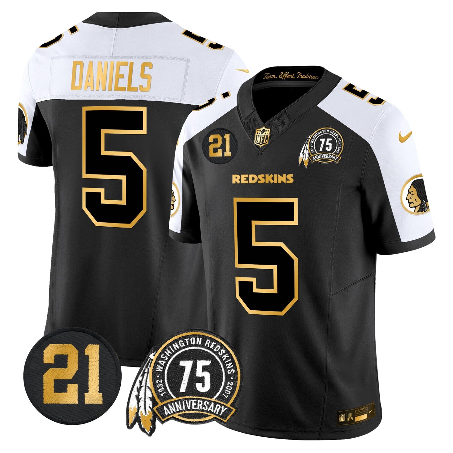 Men's Washington Redskins 75th & Sean Taylor Patch Gold Vapor Limited Jersey - All Stitched