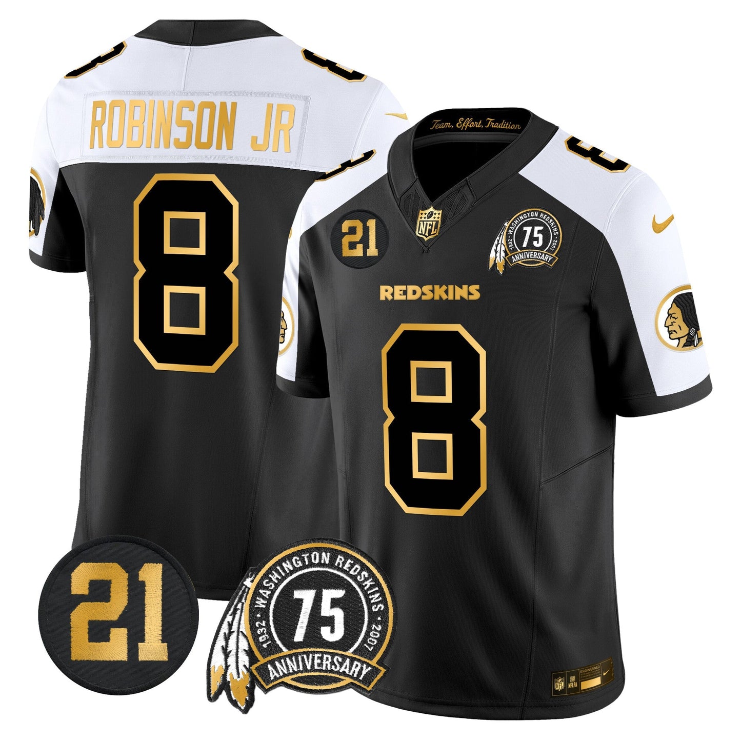 Men's Washington Redskins 75th & Sean Taylor Patch Gold Vapor Limited Jersey - All Stitched