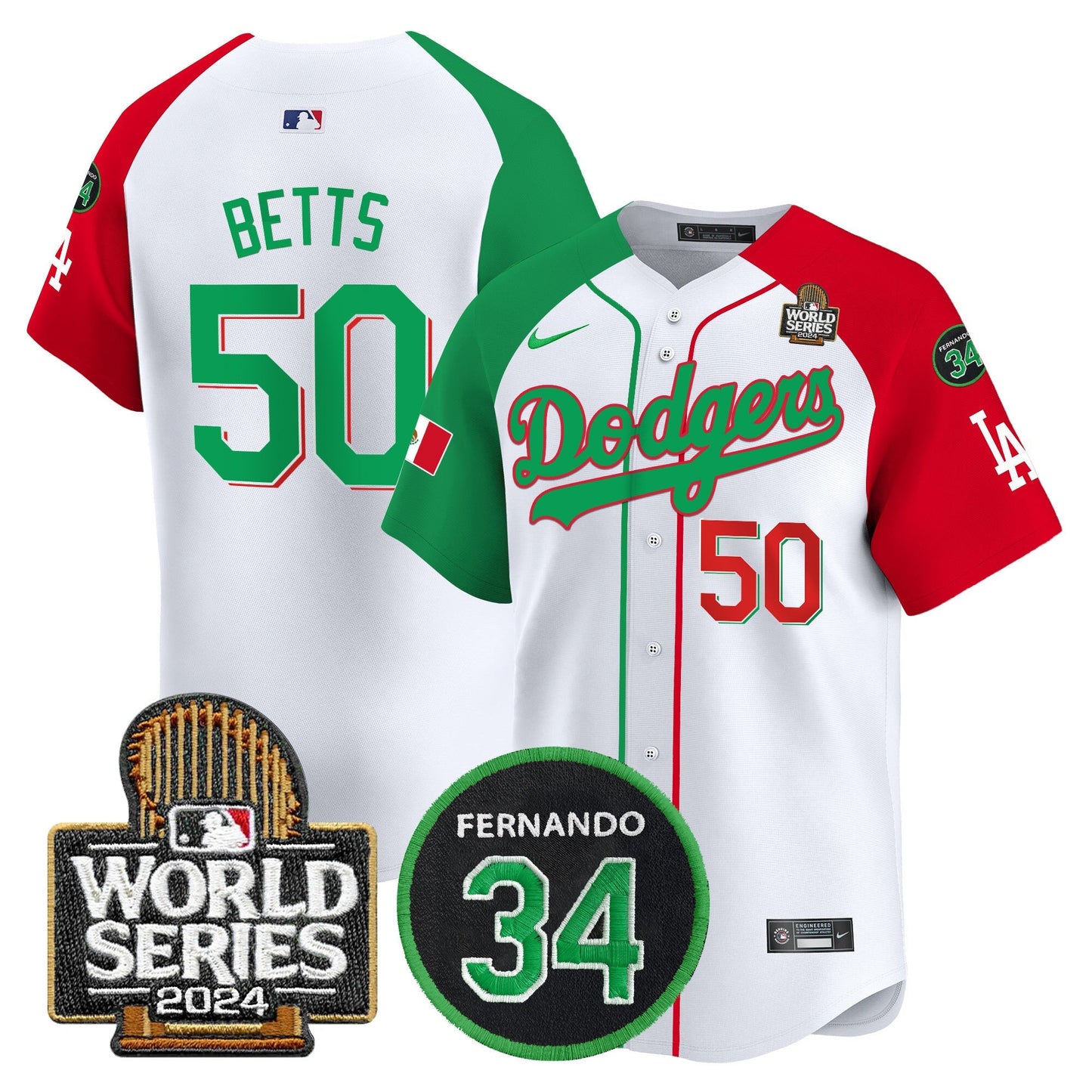 Dodgers Mexico Fernando Memorial & 2024 World Series Patch Vapor Premier Limited Jersey V3 - All Stitched