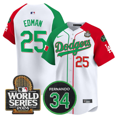 Dodgers Mexico Fernando Memorial & 2024 World Series Patch Vapor Premier Limited Jersey V3 - All Stitched