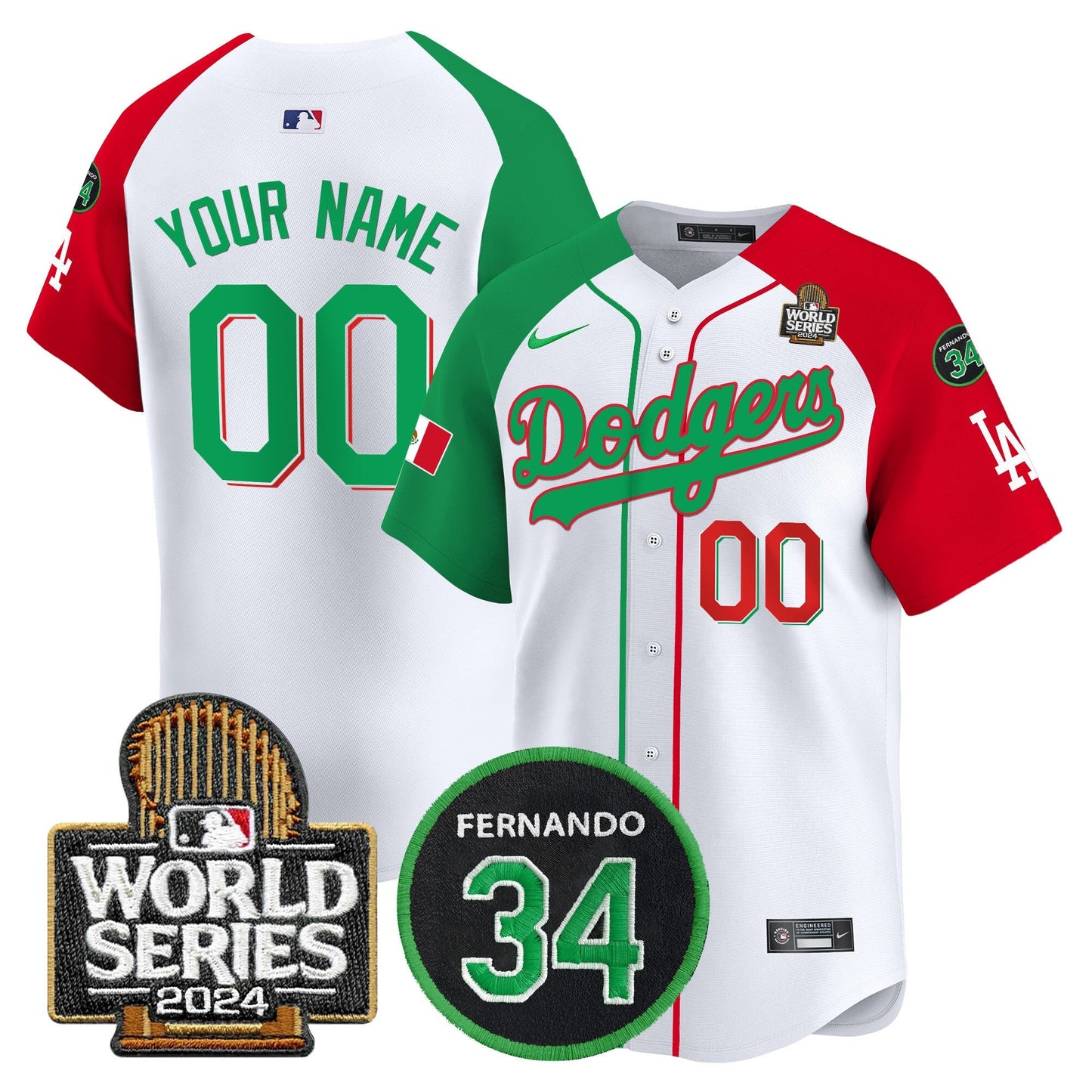 Dodgers Mexico Fernando Memorial & 2024 World Series Patch Vapor Premier Limited Custom Jersey V3 - All Stitched