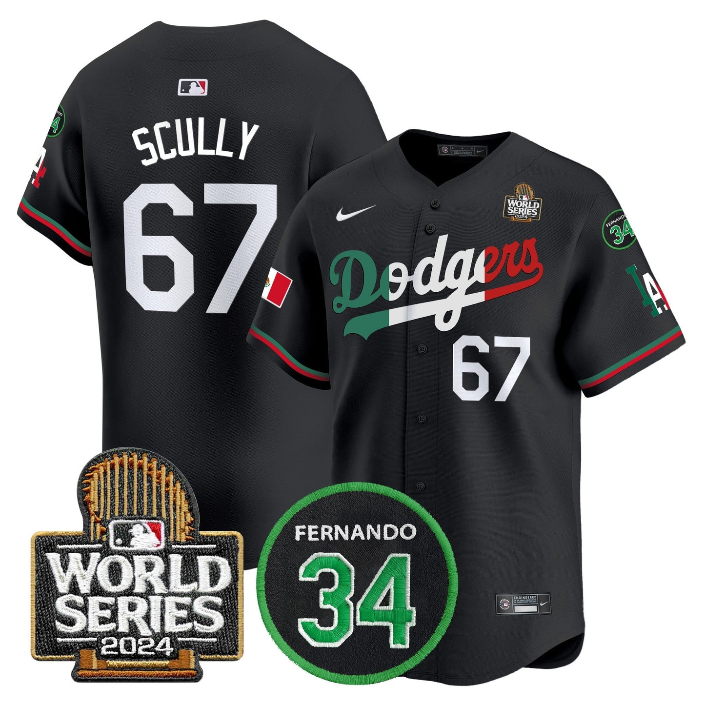 Dodgers Mexico Fernando Memorial & 2024 World Series Patch Vapor Premier Limited Jersey V3 - All Stitched