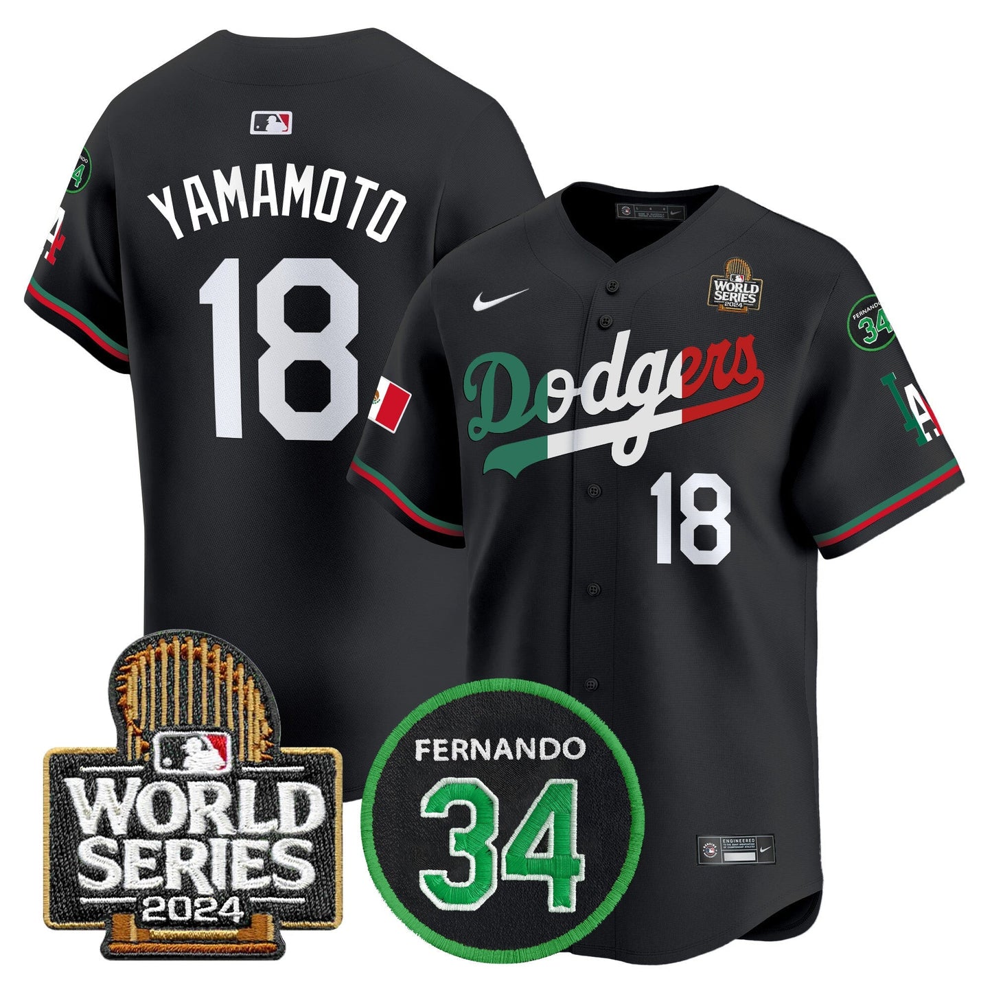 Dodgers Mexico Fernando Memorial & 2024 World Series Patch Vapor Premier Limited Jersey V3 - All Stitched