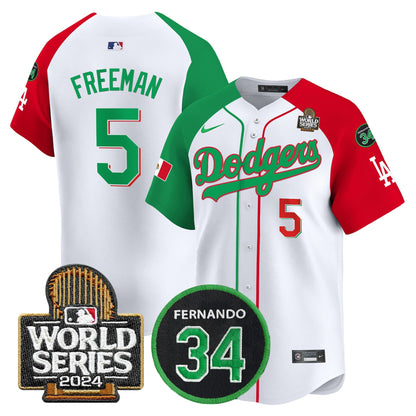 Dodgers Mexico Fernando Memorial & 2024 World Series Patch Vapor Premier Limited Jersey V3 - All Stitched