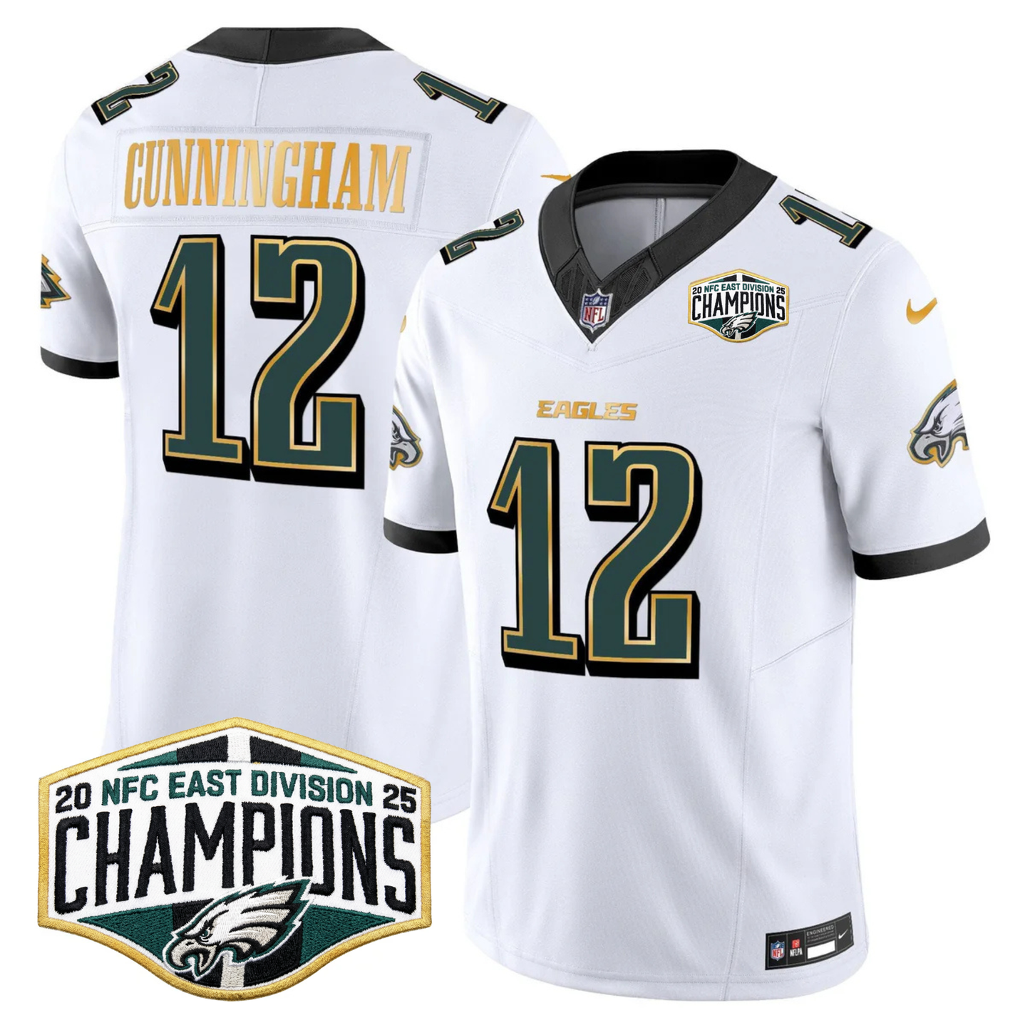 Eagles 2025 NFC East Division Champions Gold Trim Vapor Limited Jersey - All Stitched