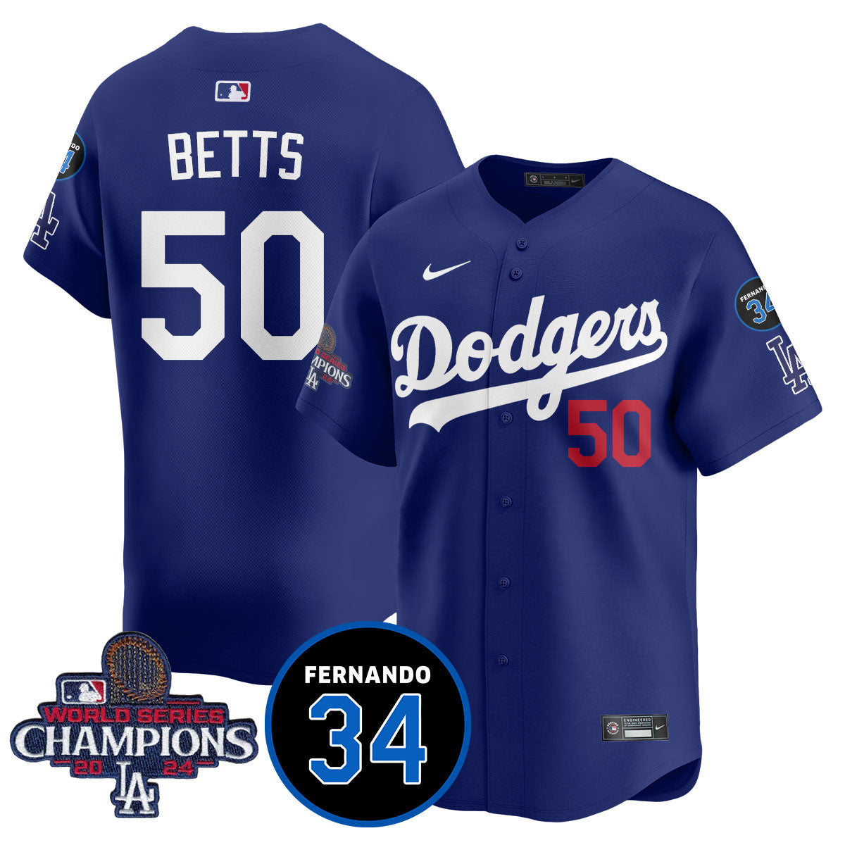 LA Dodgers - World Series Champions 2024/Fernando Valenzuela Memorial Jersey - All Stitched N08