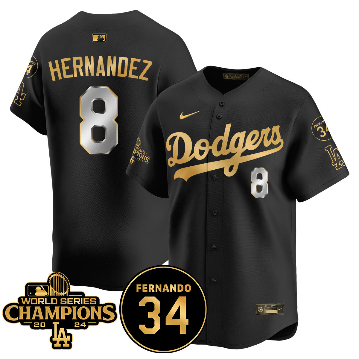 LA Dodgers - World Series Champions 2024/Fernando Valenzuela Memorial Jersey - All Stitched N08