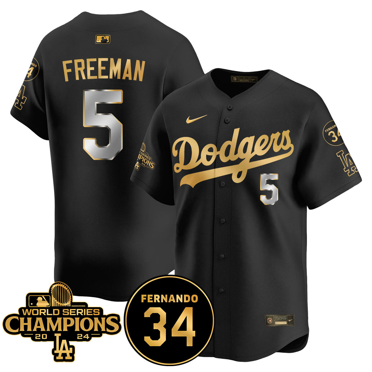 LA Dodgers - World Series Champions 2024/Fernando Valenzuela Memorial Jersey - All Stitched N08