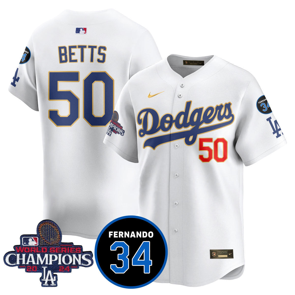 LA Dodgers - World Series Champions 2024/Fernando Valenzuela Memorial Jersey - All Stitched N08