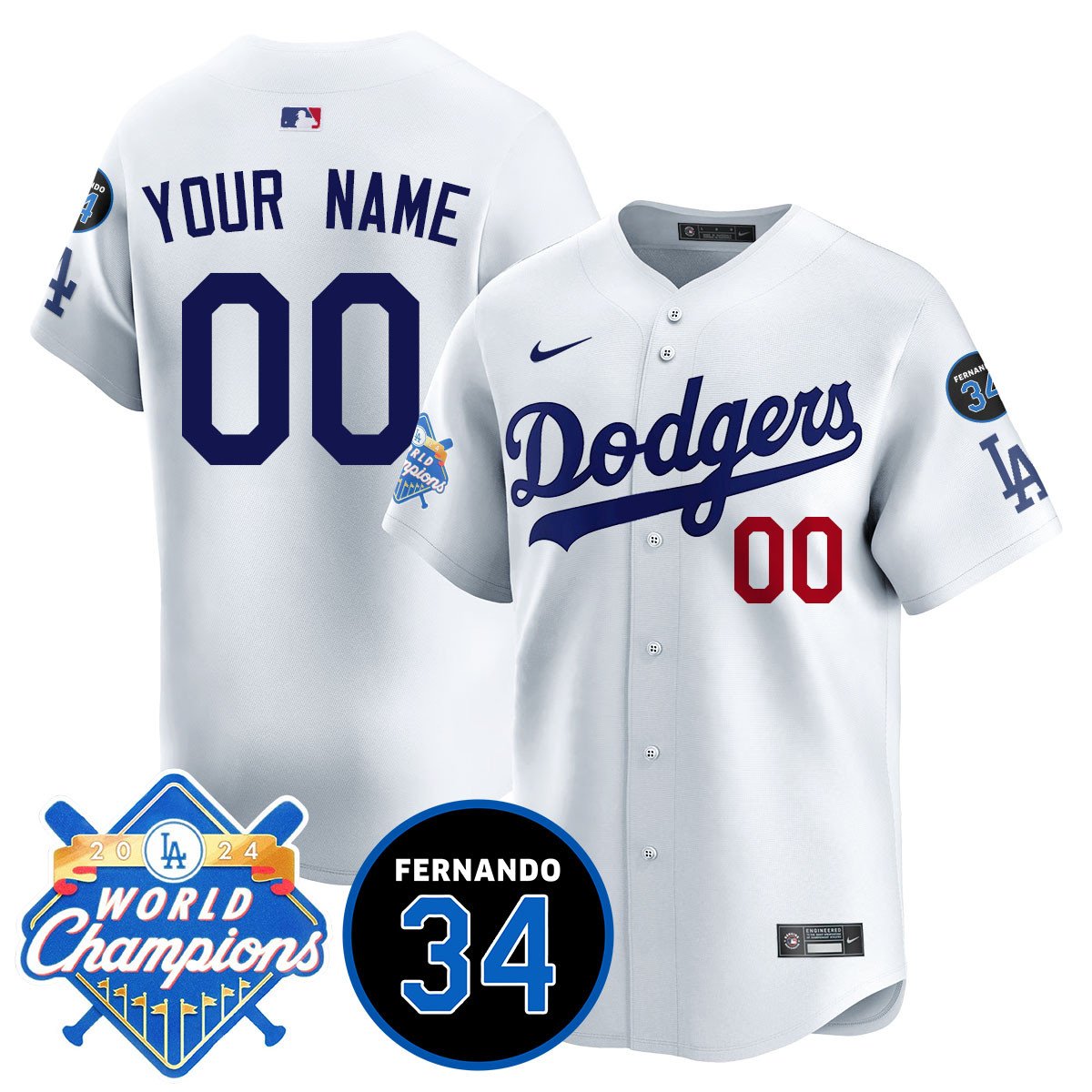 Custom Name/Gender LA Dodgers - World Series Champions 2024/Fernando Valenzuela Memorial Jersey - All Stitched