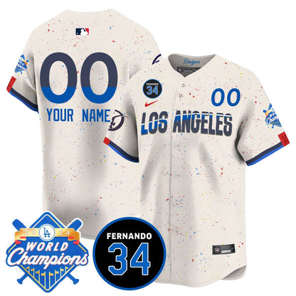 Custom Name/Gender LA Dodgers - World Series Champions 2024/Fernando Valenzuela Memorial Jersey - All Stitched