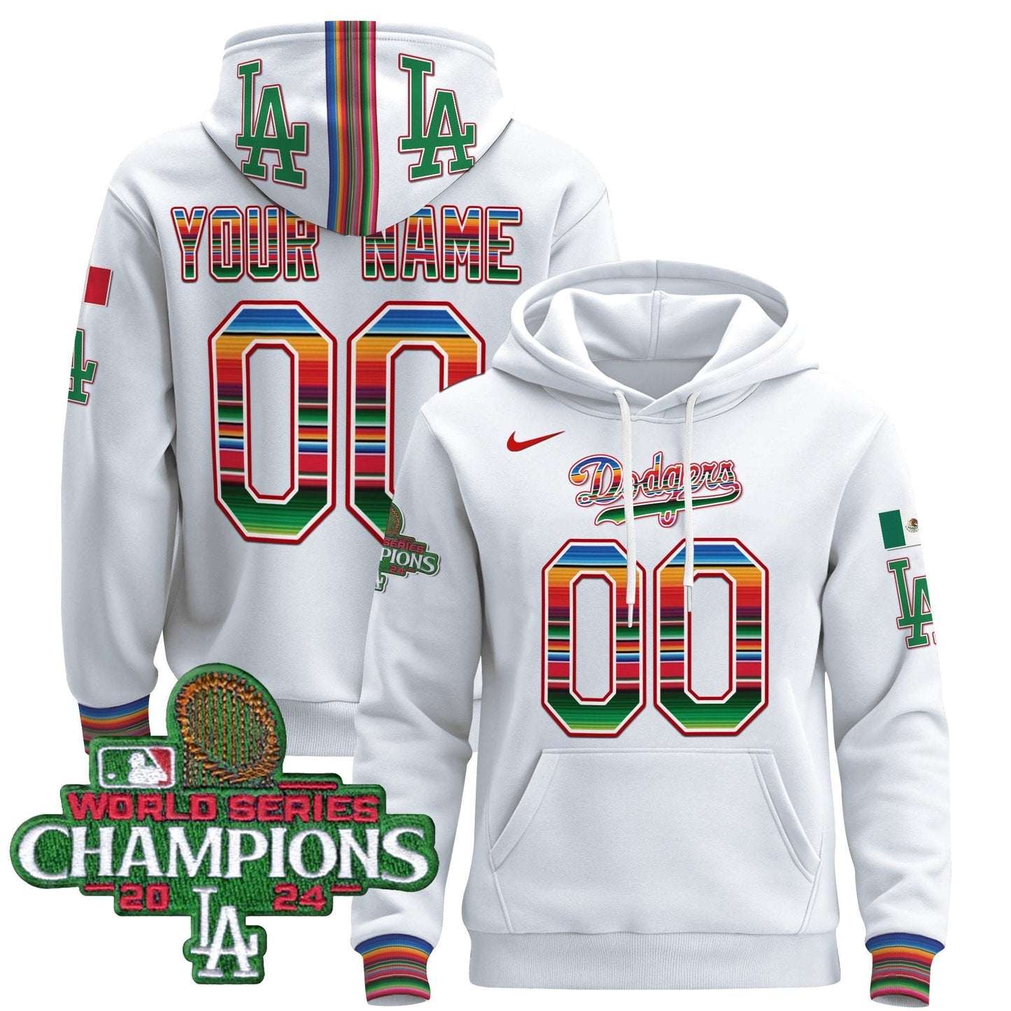 Dodgers Mexico 2024 World Series Champions Custom Pullover Hoodie