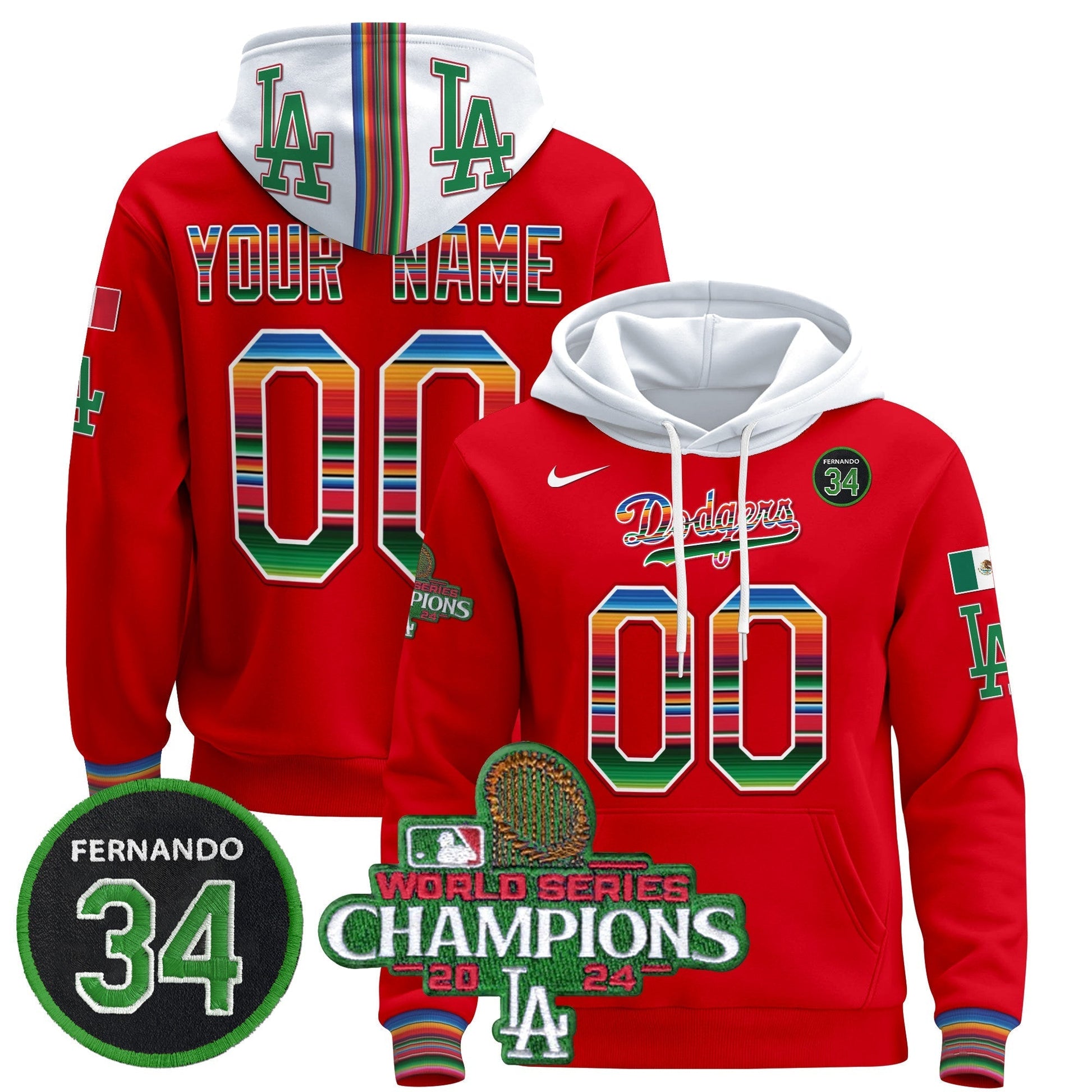 Dodgers Mexico 2024 World Series Champions Custom Pullover Hoodie V2
