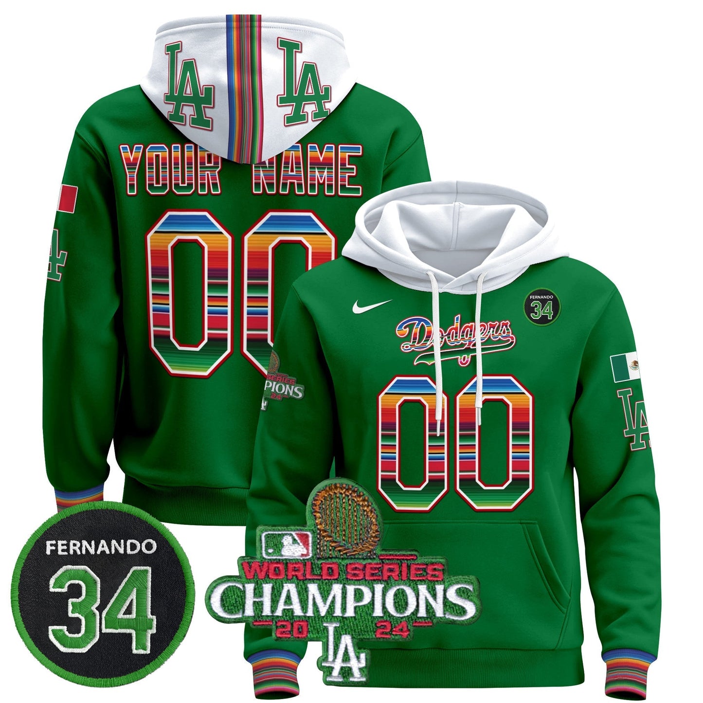 Dodgers Mexico 2024 World Series Champions Custom Pullover Hoodie V2