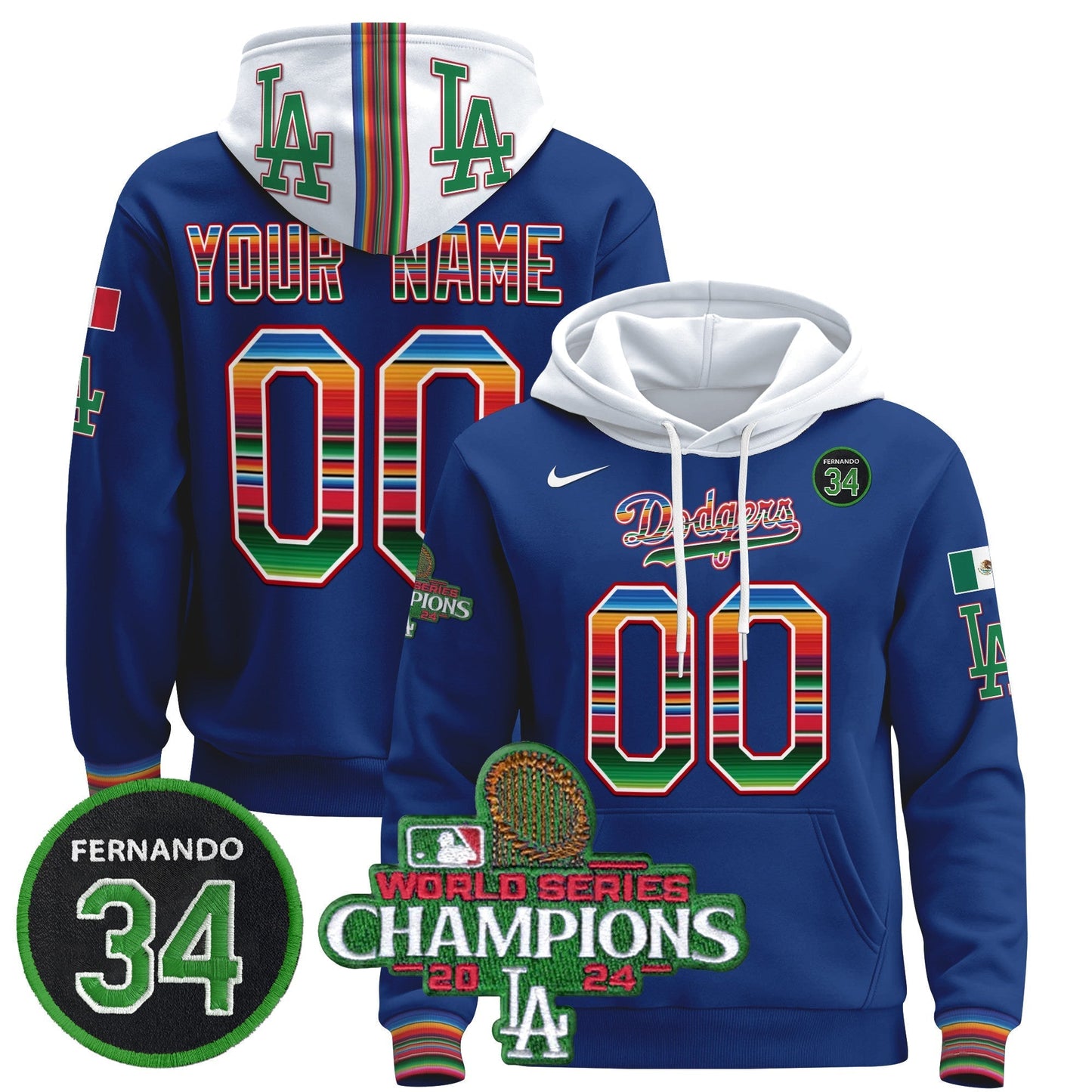 Dodgers Mexico 2024 World Series Champions Custom Pullover Hoodie V2