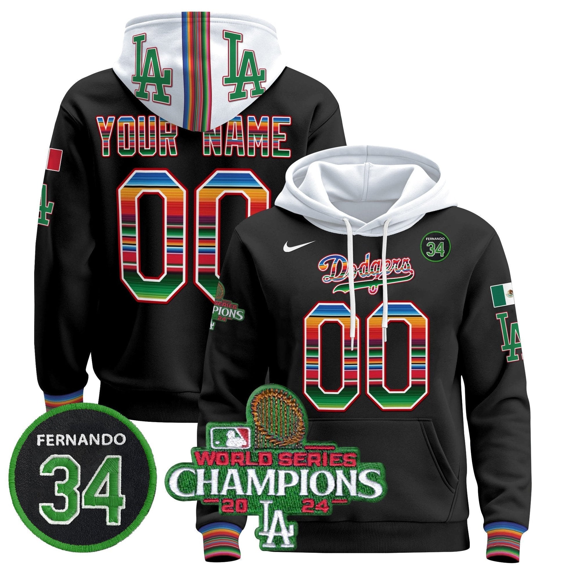 Dodgers Mexico 2024 World Series Champions Custom Pullover Hoodie V2