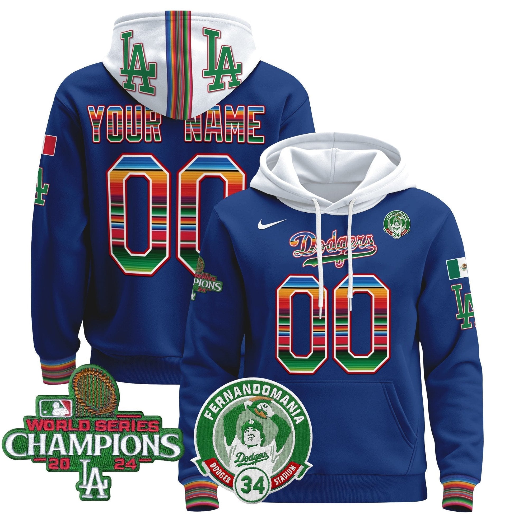 Dodgers Mexico 2024 World Series Champions Custom Pullover Hoodie V3
