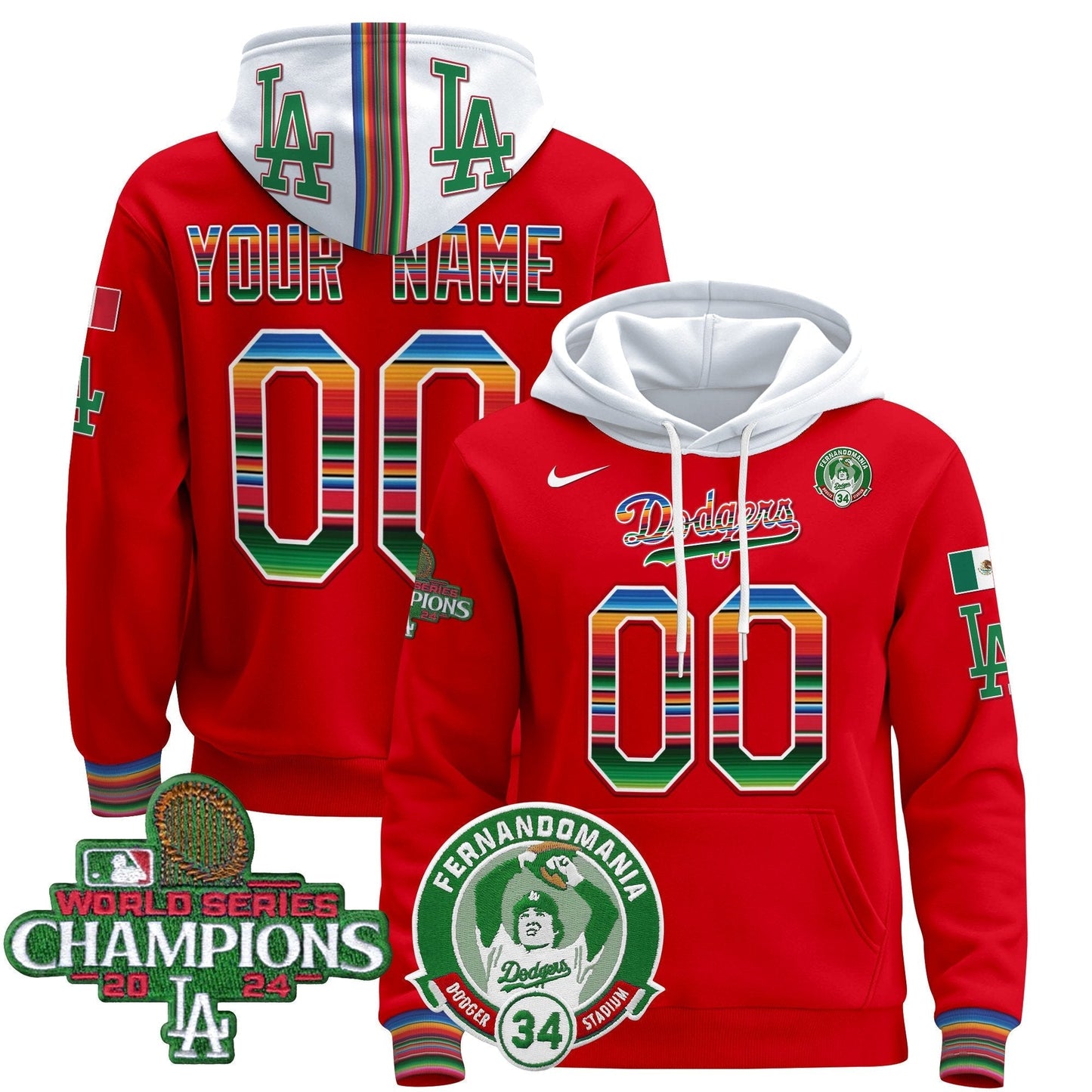 Dodgers Mexico 2024 World Series Champions Custom Pullover Hoodie V3