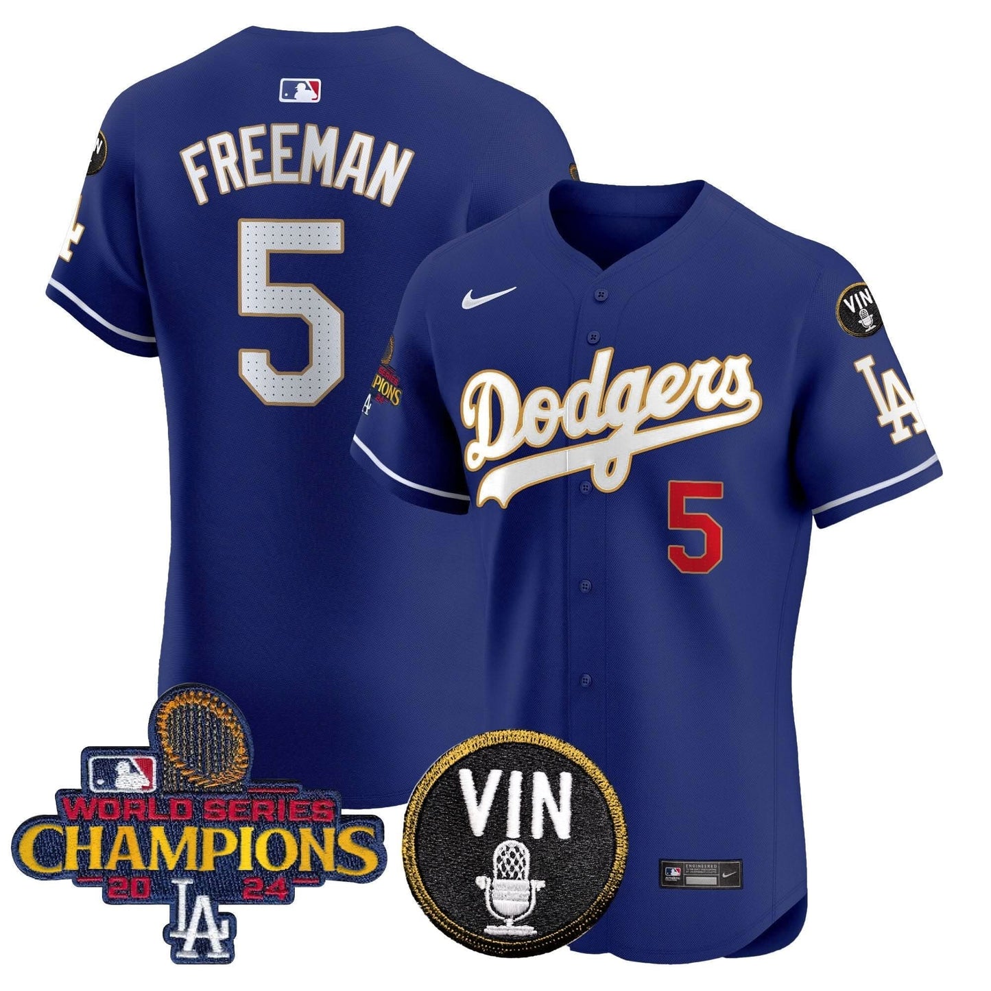 Dodgers 2024 World Series Champions Gold Trim Vapor Premier Elite Jersey - All Stitched