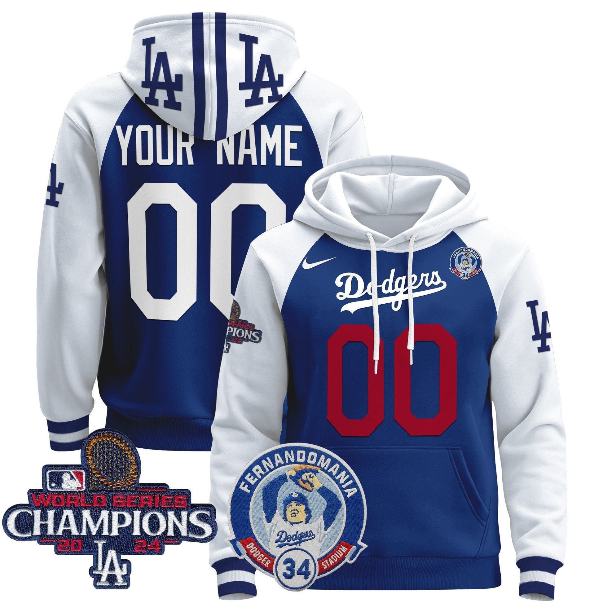 Dodgers Fernando & 2024 World Series Champions Patch Custom Pullover Hoodie