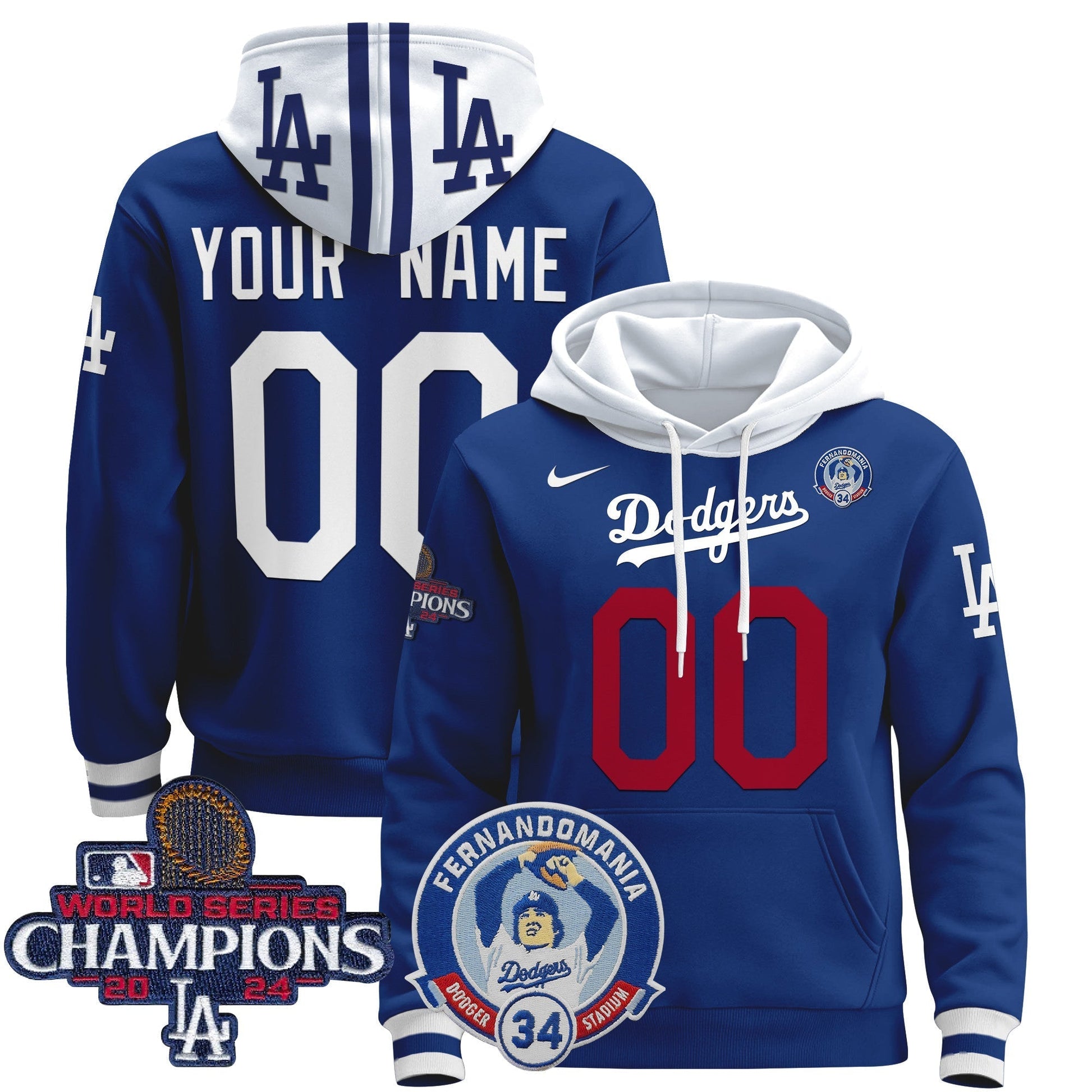 Dodgers Fernando & 2024 World Series Champions Patch Custom Pullover Hoodie