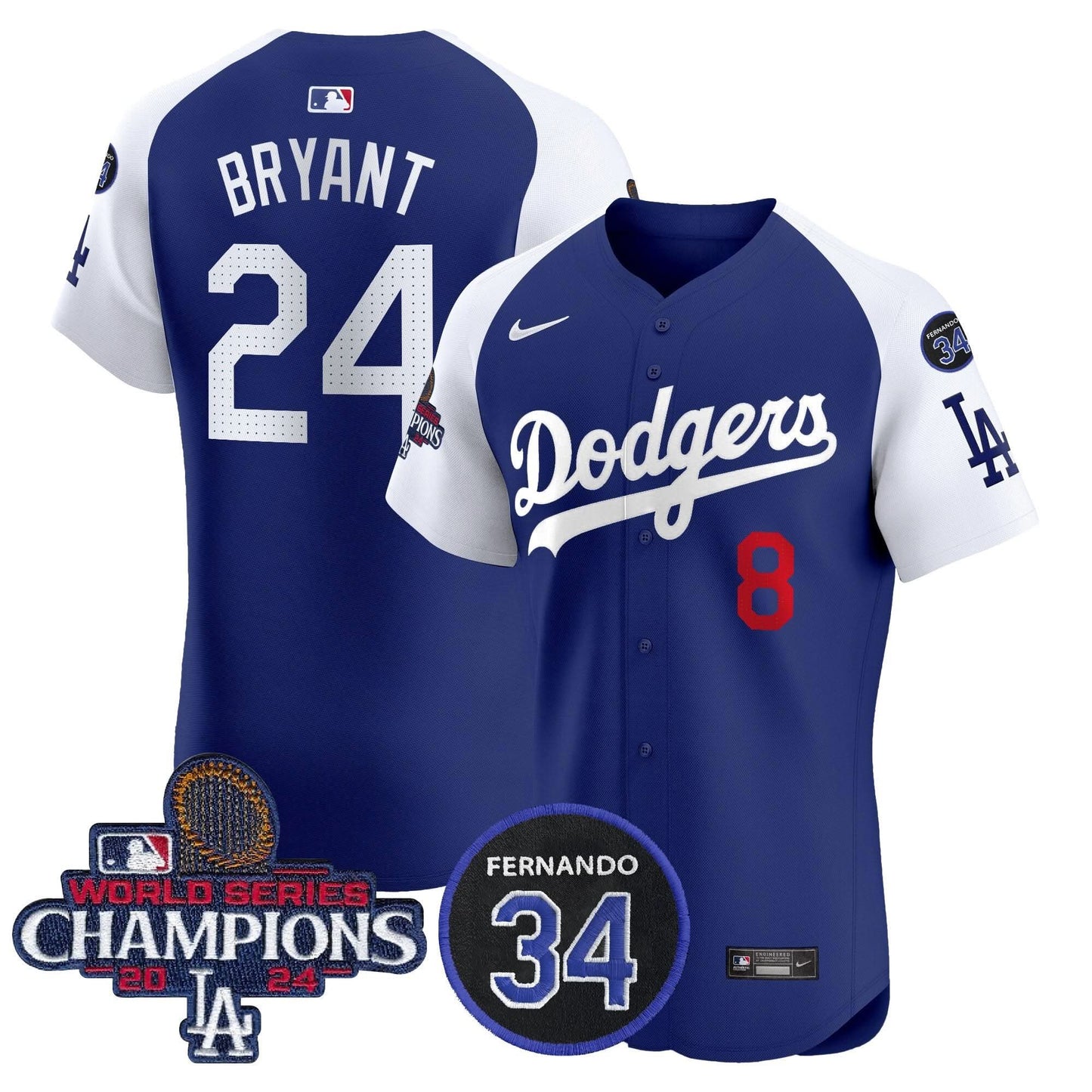 Dodgers 2024 World Series Champions Patch Vapor Premier Elite Jersey V2 - All Stitched