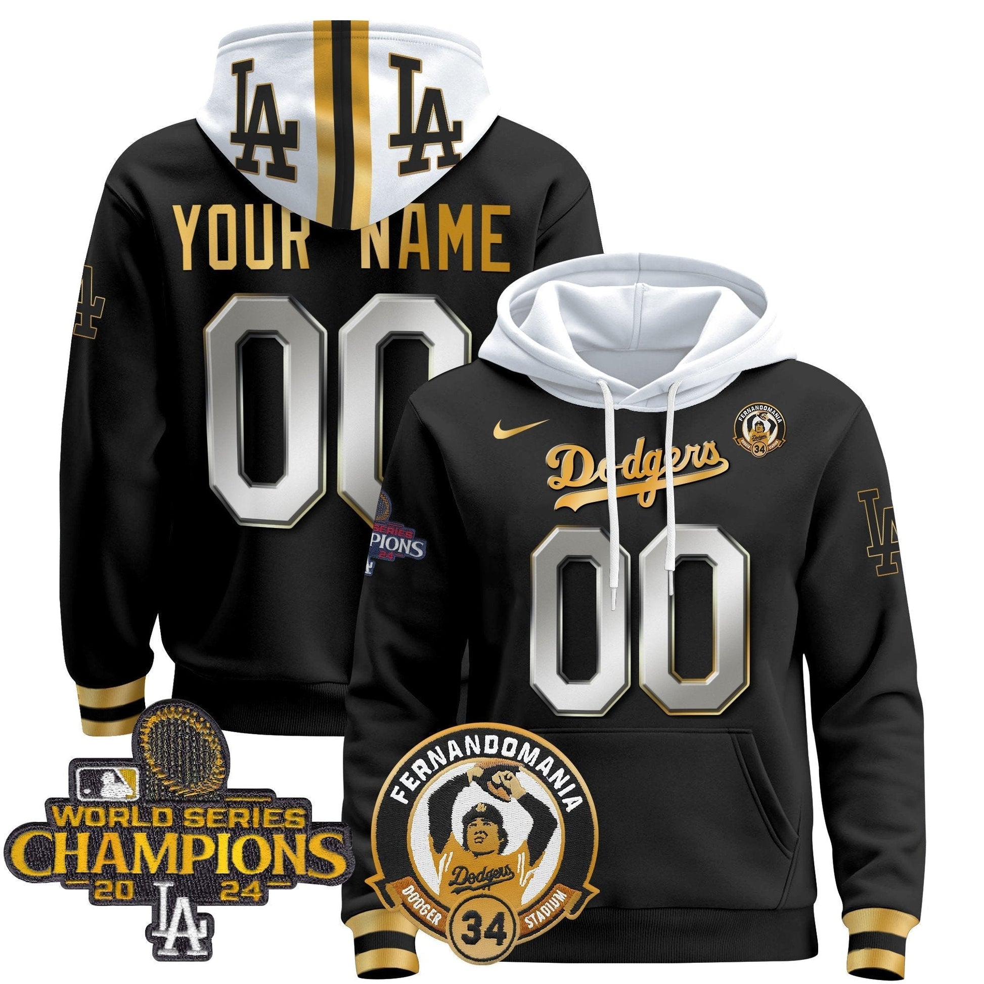 Dodgers Fernando & 2024 World Series Champions Patch Custom Pullover Hoodie
