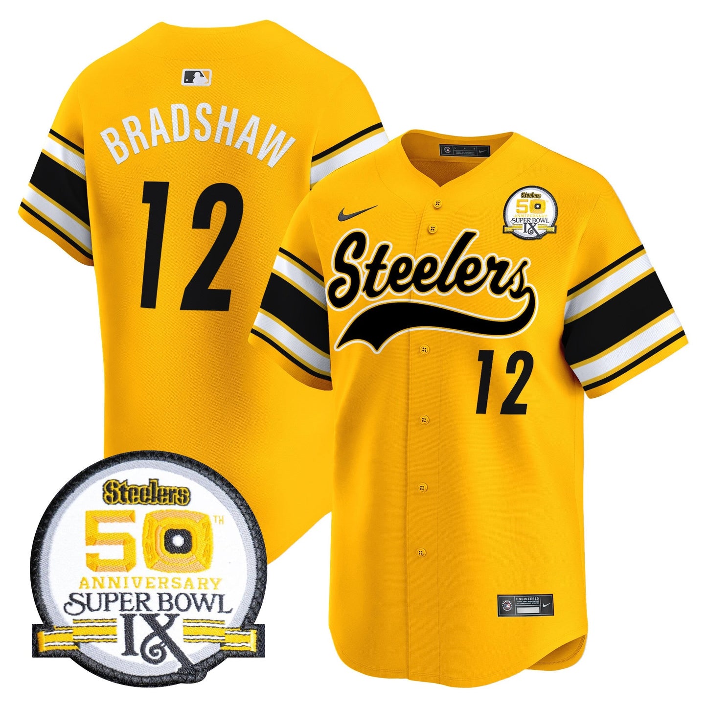 Steelers 50th Anniversary Of Super Bowl IX Patch Vapor Premier Baseball Jersey - All Stitched
